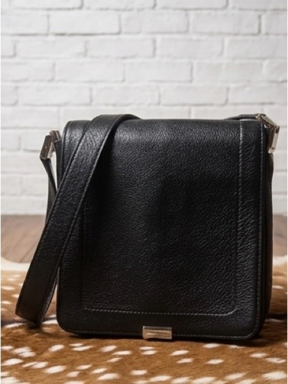 b. makowsky Black Pebbled Leather Crossbody Bag